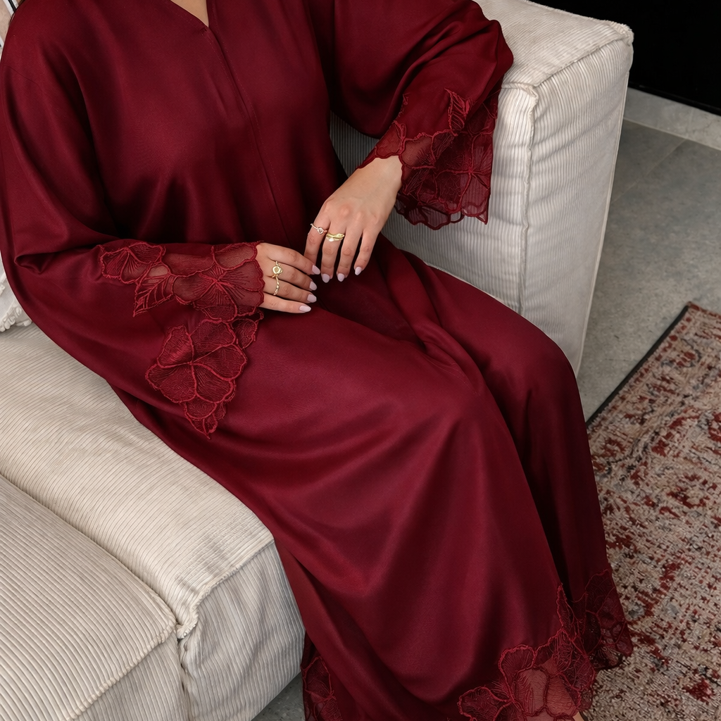 LACE ABAYA - BURGUNDY