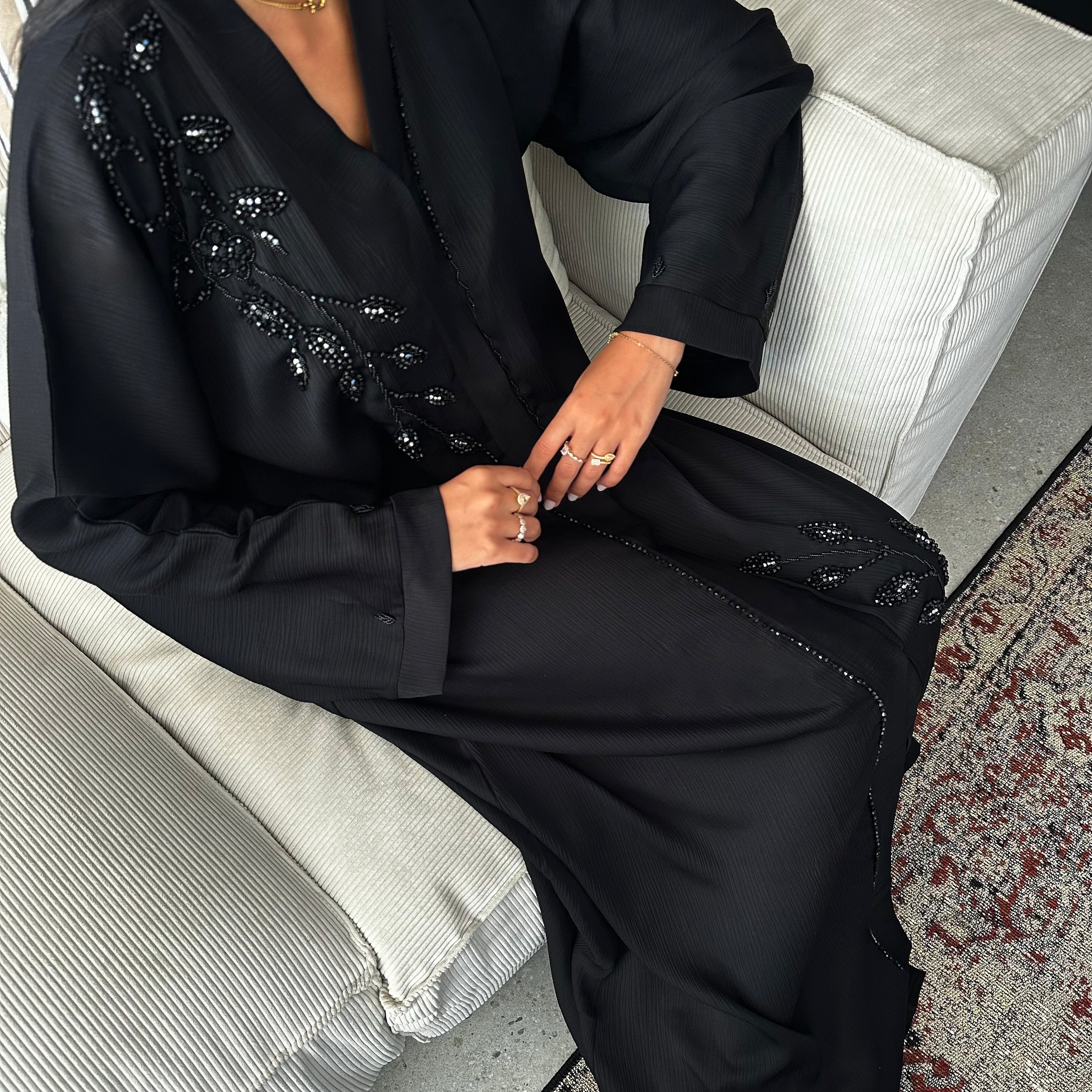 FEUILLAGE PEARL BLACK ABAYA