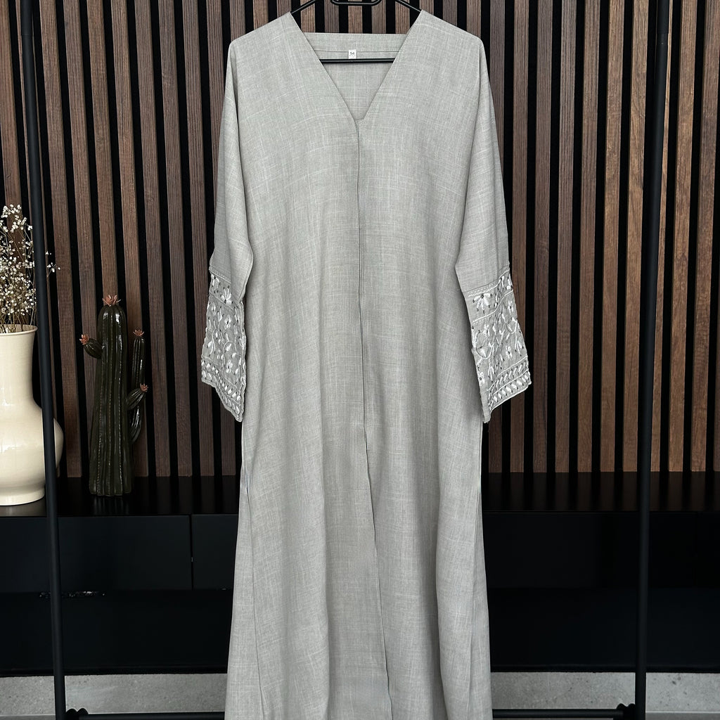 CREAM LIN BRODÉE ABAYA